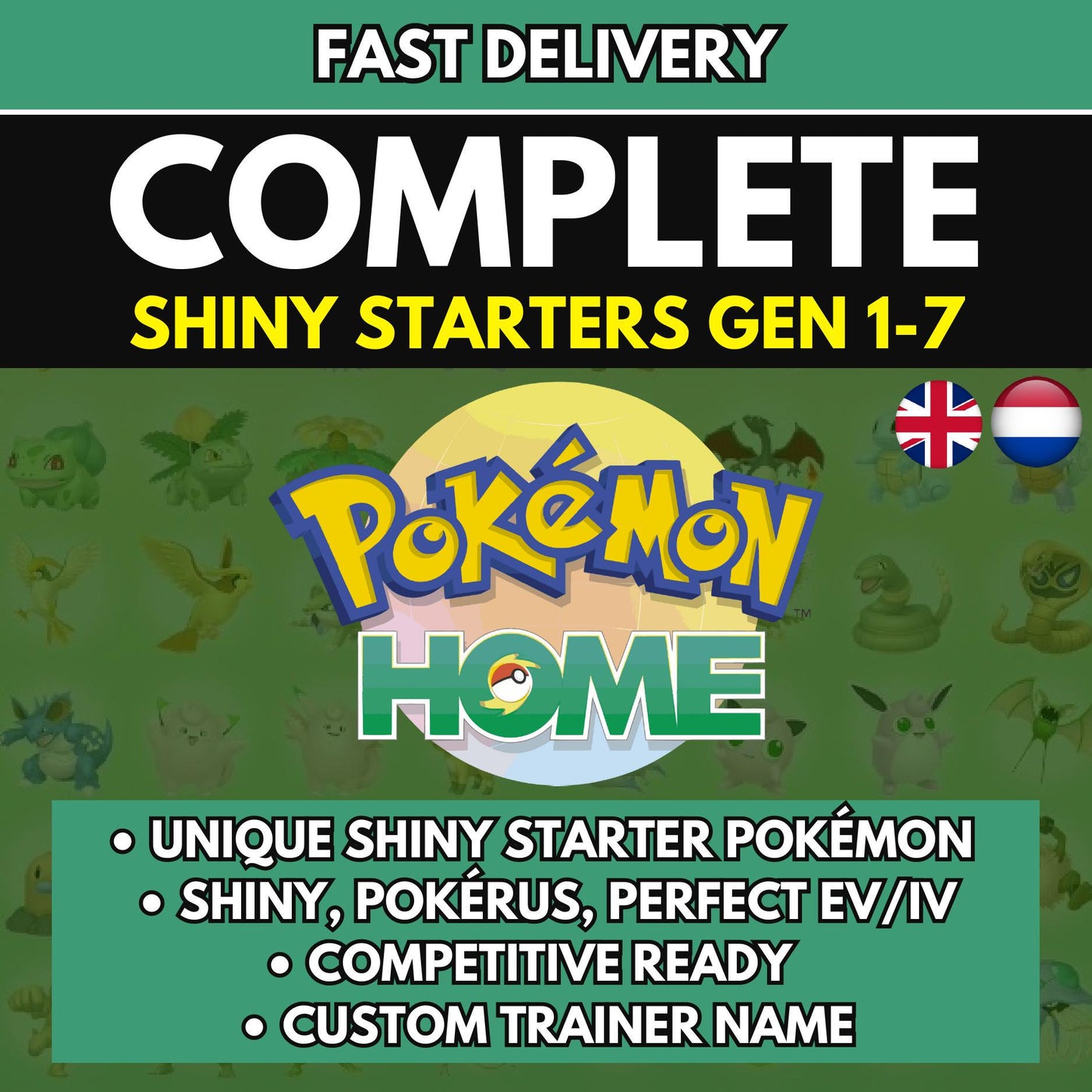 Pokemon HOME 6IV SHINY STARTERS / Pokemon Scarlet Violet / Pokemon Sword Shield / Pokemon Let's Go / Pokemon BdSp / Pokemon Legends Arceus