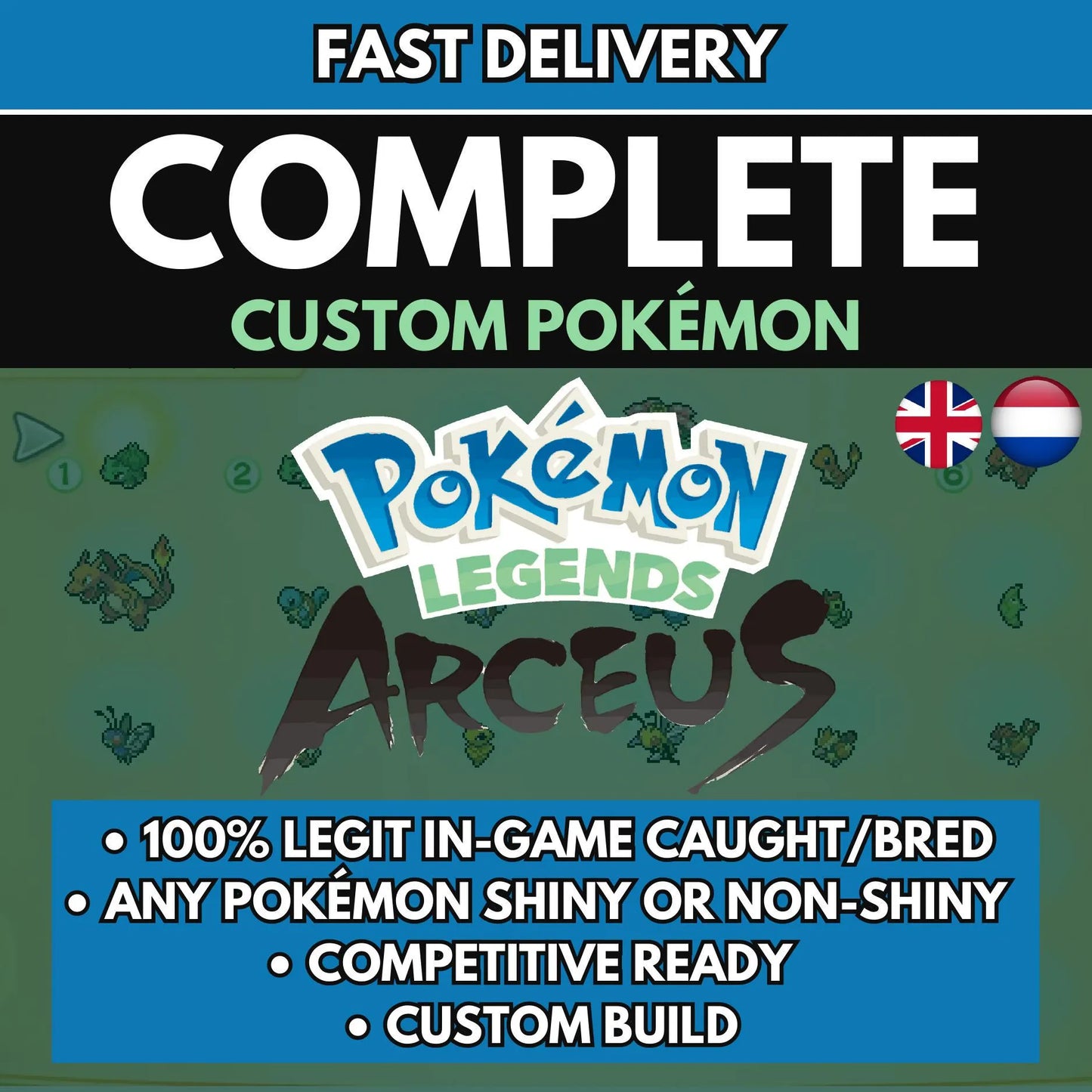 6IV CUSTOM POKÉMON / Pokémon Legends Arceus / Choose Pokemon, Shiny, Level, EV's, Nature, Gender, Moves / Battle Ready + EVs /