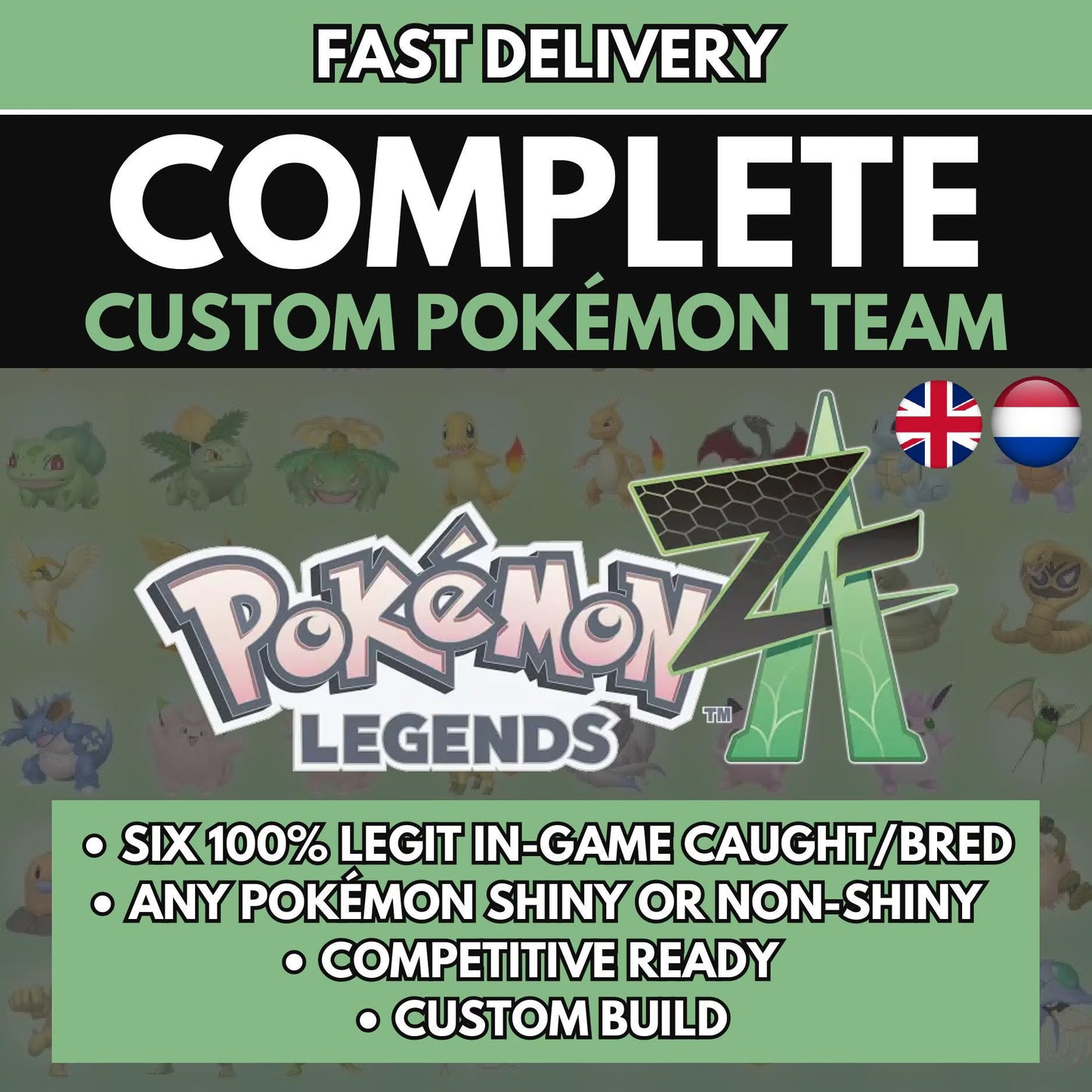 6IV CUSTOM POKÉMON Team / Pokémon Legends Za / Choose Pokemon, Shiny, Level, EV's, Nature, Gender, Moves / Free Shiny