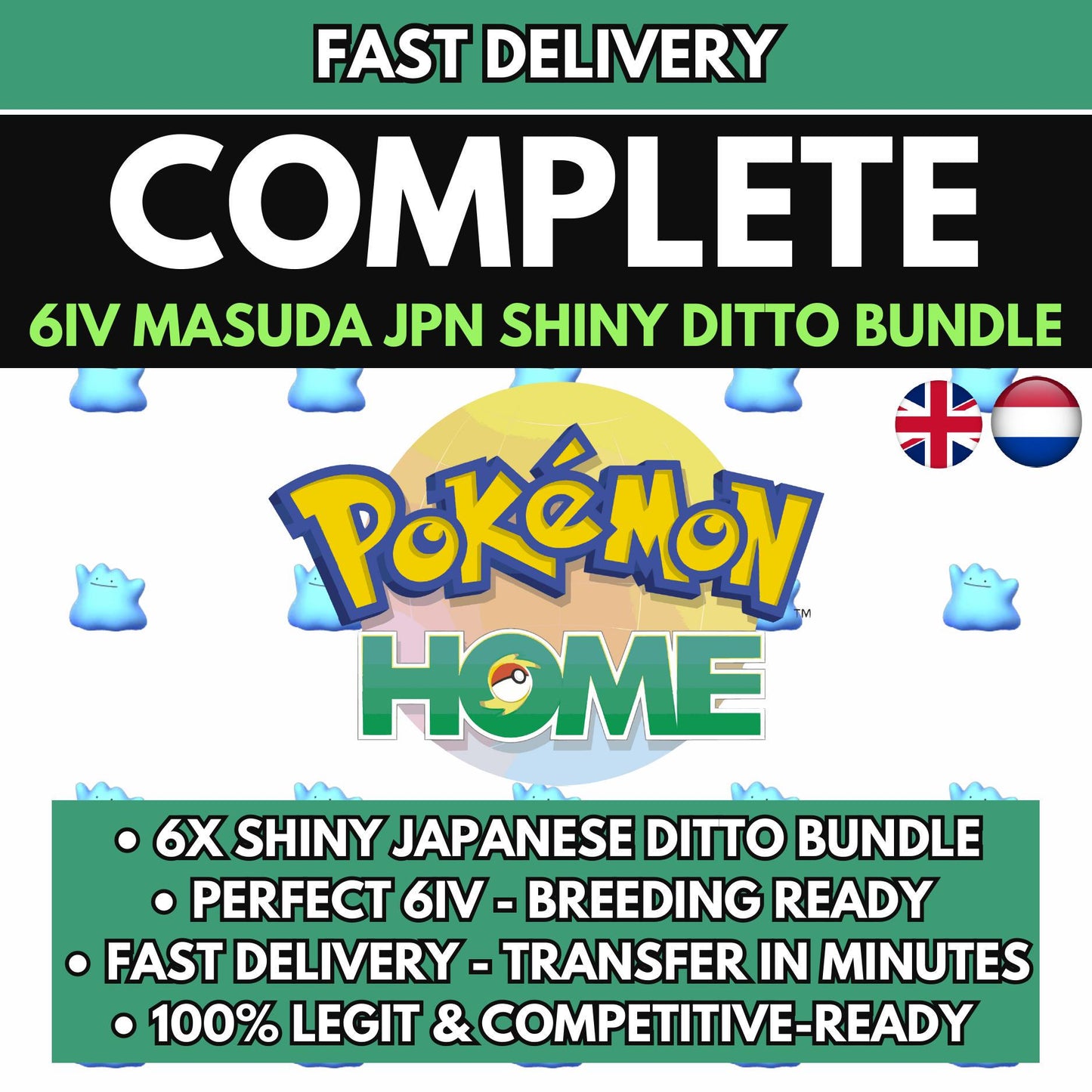 SHINY 6IV DITTO Bundle (Adamant, Modest, Timid, Jolly, Bold, Calm) Japanese Masuda Pokémon HOME Breeding Pack