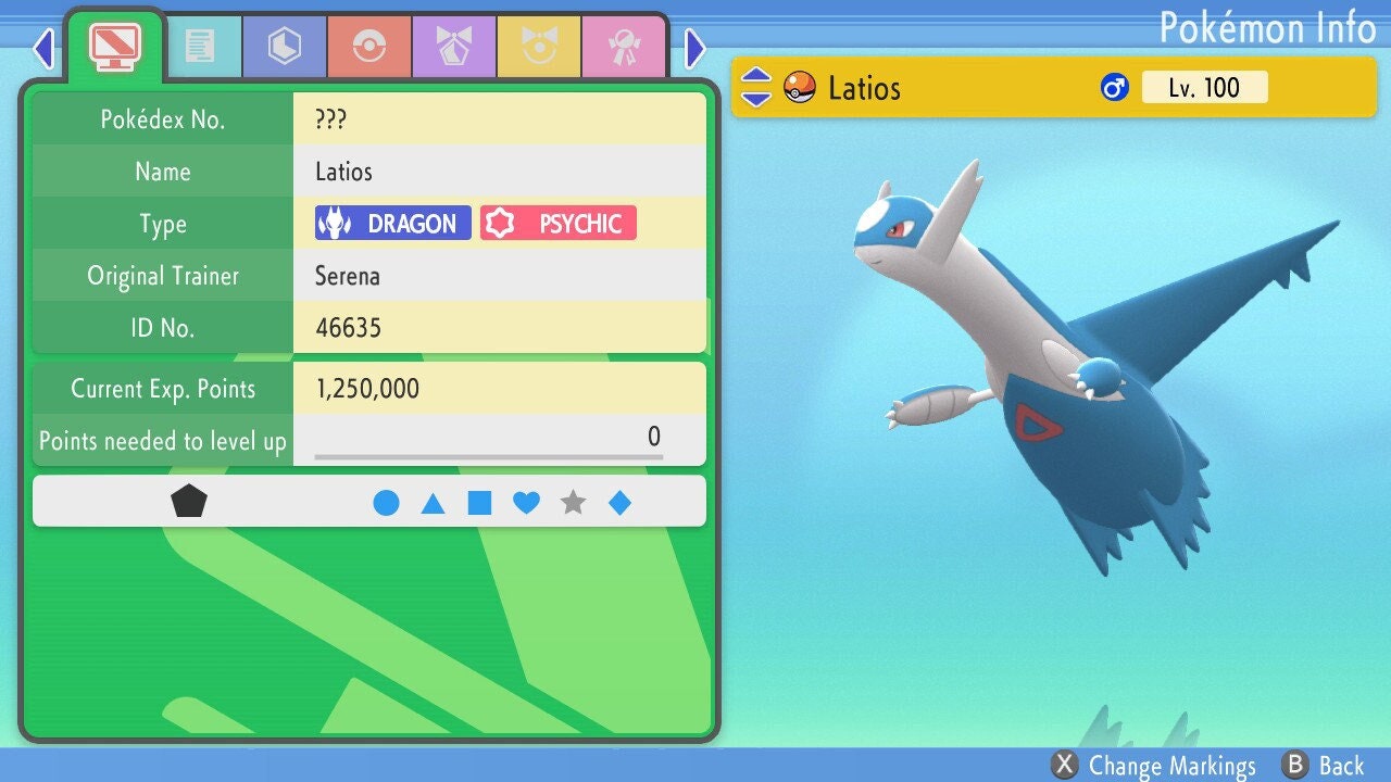 NON-SHINY 6IV LATIOS / Pokémon Brilliant Diamond and Shining Pearl / 6IV Pokemon / Competitive Battle Ready + EVs / Free Shiny / Ev Trained