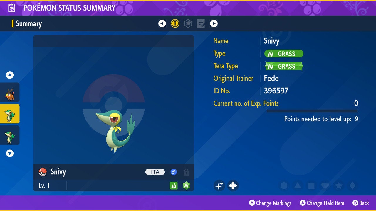 SHINY 6IV SNIVY / Pokémon Scarlet and Violet / 6IV Pokemon / Shiny Pokemon / Competitive / Free Shiny / Fast Trade / Pokerus /