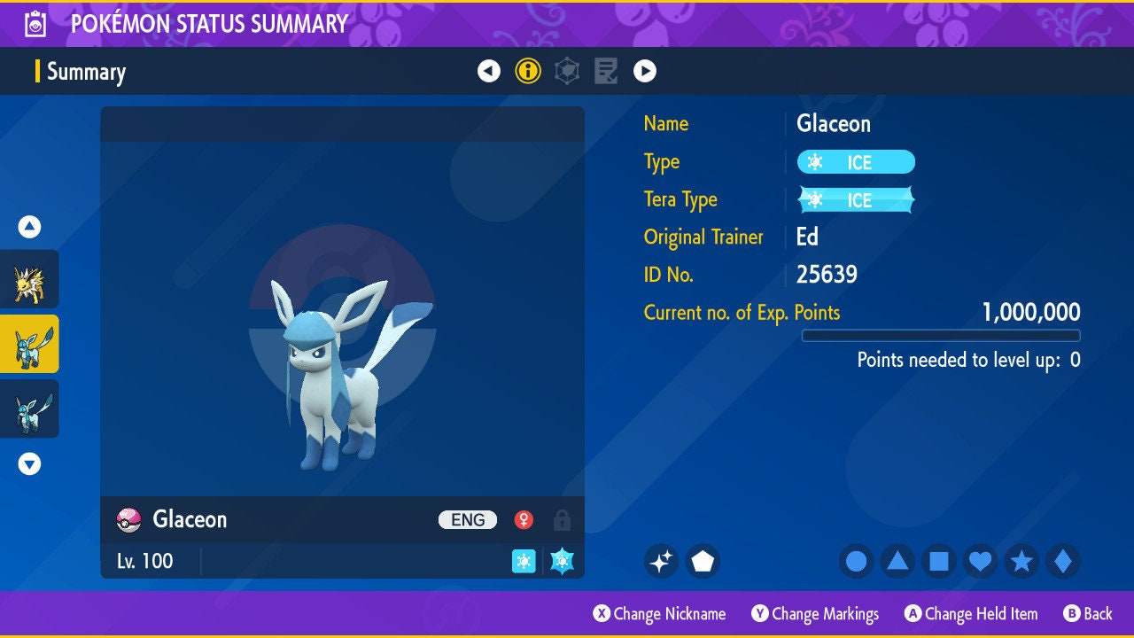 SHINY 6IV GLACEON EV Trained | Scarlet & Violet Pokémon | Battle Ready Competitive | Free Bonus Shiny |