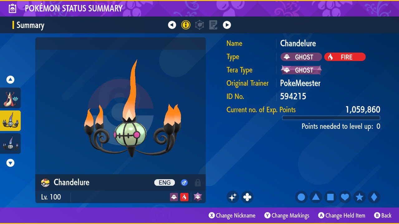 SHINY 6IV CHANDELURE / Pokémon Scarlet and Violet / 6IV Pokemon / Shiny Pokemon / Competitive / Fast Trade / Pokerus / Rare Pokemon