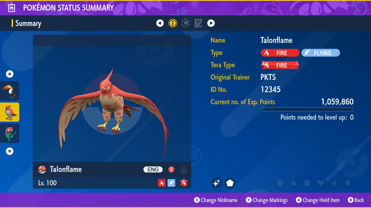 SHINY 6IV TALONFLAME EV Trained | Scarlet & Violet Pokémon | Battle Ready Competitive | Free Bonus Shiny |