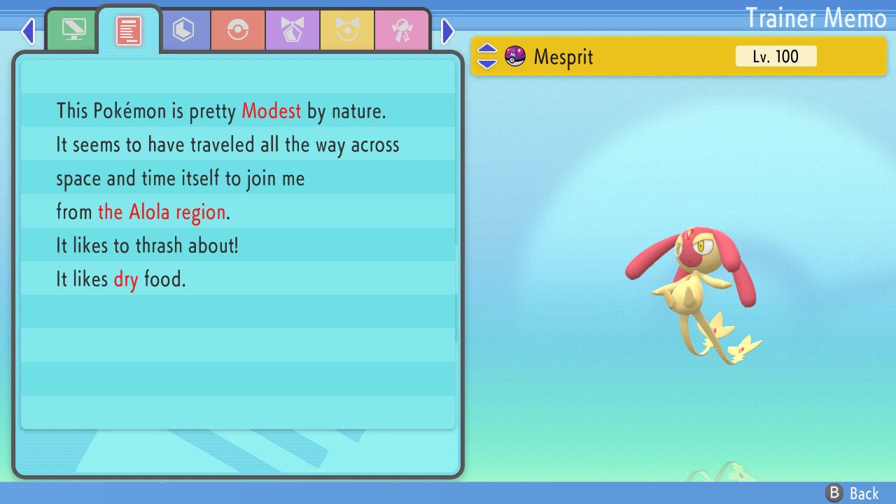 SHINY 6IV MESPRIT / Pokémon Brilliant Diamond Shining Pearl / 6IV Pokemon / Shiny Pokemon / Competitive Battle Ready EVs / Free Shiny