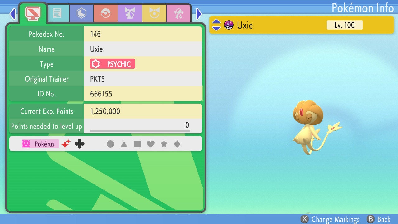 SHINY 6IV UXIE / Pokémon Brilliant Diamond Shining Pearl / 6IV Pokemon / Shiny Pokemon / Competitive Battle Ready EVs / Free Shiny