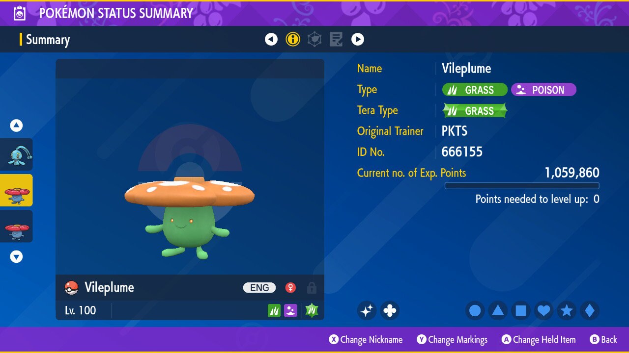 SHINY 6IV VILEPLUME EV Trained | Scarlet & Violet Pokémon | Battle Ready Competitive | Free Bonus Shiny |