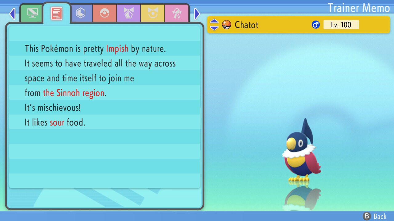 SHINY 6IV CHATOT / Pokémon Brilliant Diamond and Shining Pearl / 6IV Pokemon / Shiny Pokemon / Competitive Battle Ready EVs / Free Shiny