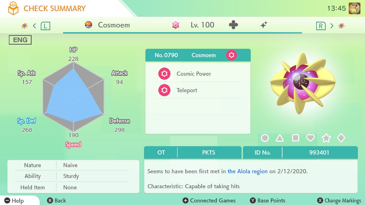SHINY 6IV COSMOEM / Pokémon Scarlet and Violet / 6IV Pokemon / Shiny Pokemon / Competitive / Area Zero: Indigo Disk DLC / Free Shiny