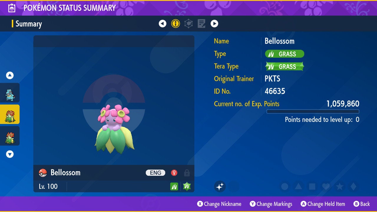 SHINY 6IV BELLOSSOM EV Trained | Scarlet & Violet Pokémon | Battle Ready Competitive | Free Bonus Shiny |