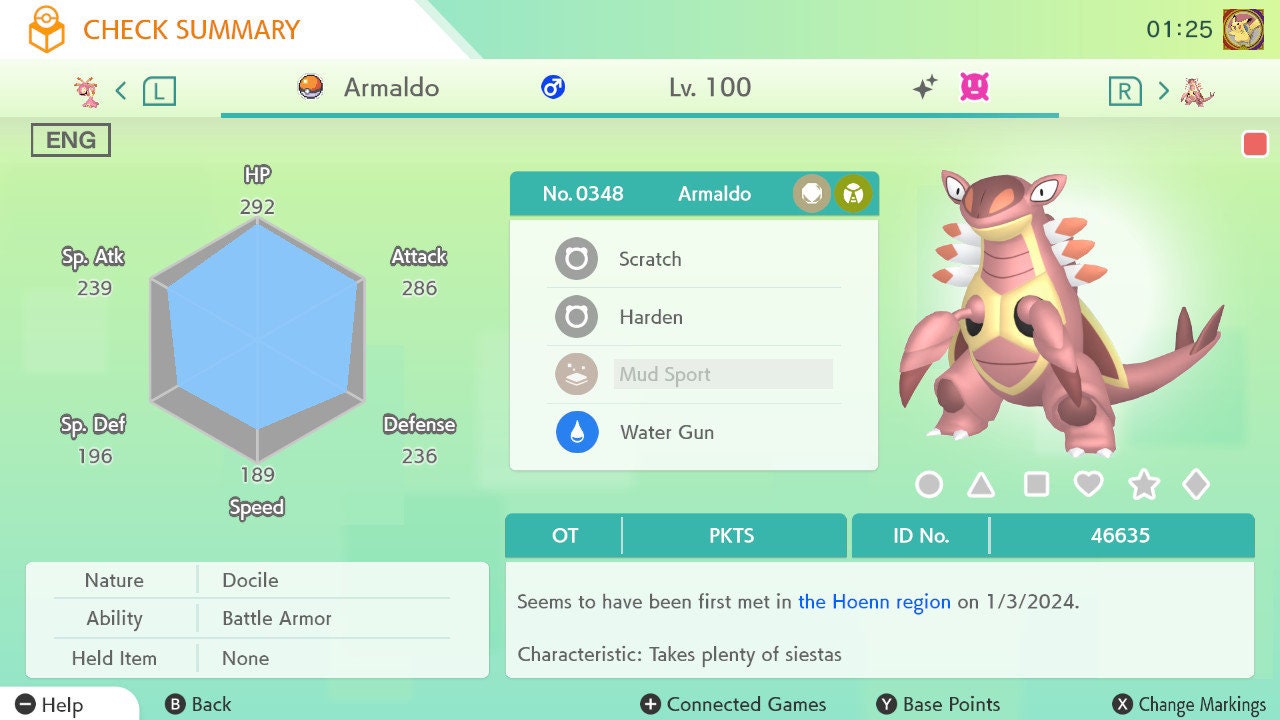 Pokemon HOME 6IV Shiny ARMALDO | Pokémon Home Trade | Scarlet Violet, Sword Shield, BdSp, Legends Arceus, Lets Go | Bonus Shiny Gift