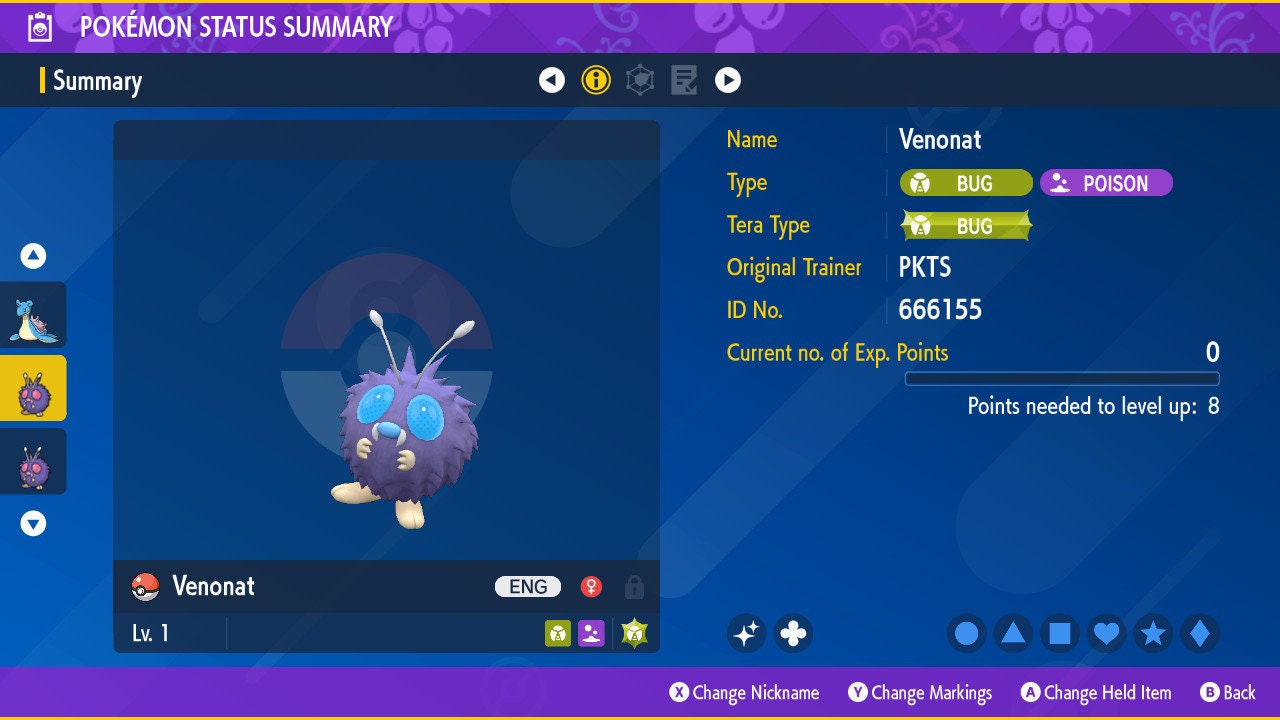 SHINY 6IV VENONAT EV Trained | Scarlet & Violet Pokémon | Battle Ready Competitive | Free Bonus Shiny |