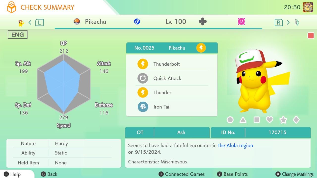 Pokemon Home ASH PIKACHU EVENT Partner Cap 6IV / Pokemon Scarlet Violet / Pokemon Sword Shield, Pokemon Lets Go, Pokemon Legends Arceus