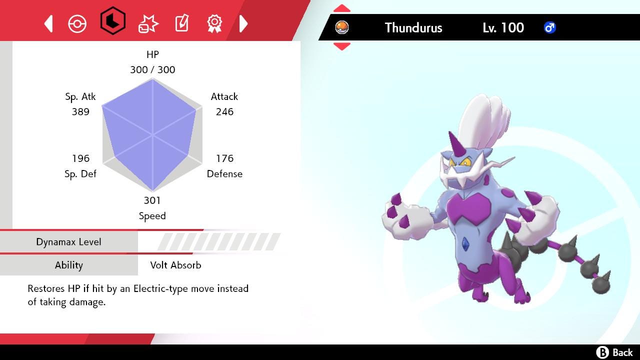 SHINY 6IV Therian Forme THUNDURUS / Pokémon Sword and Shield / 6IV Pokemon / Shiny Pokemon / Competitive Battle Ready + EVs / Free Shiny /