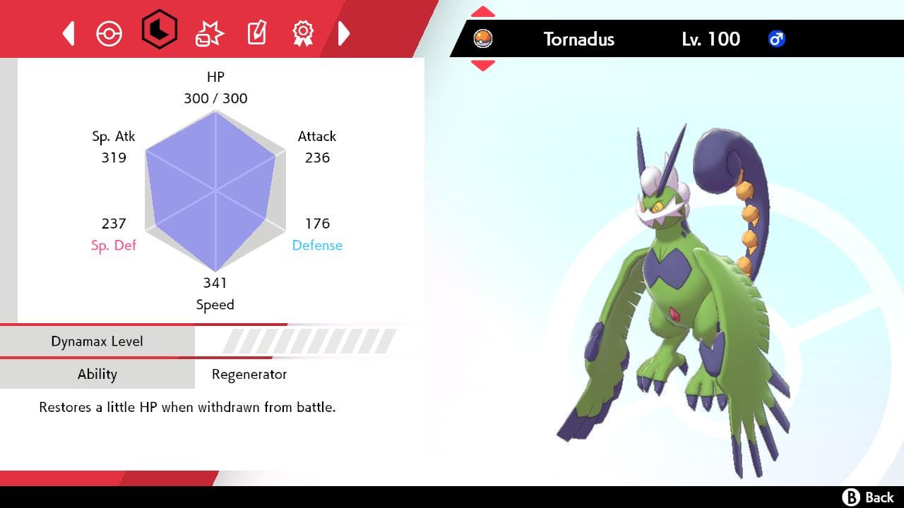 SHINY 6IV Therian Forme TORNADUS / Pokémon Sword and Shield / 6IV Pokemon / Shiny Pokemon / Competitive Battle Ready + EVs / Free Shiny /