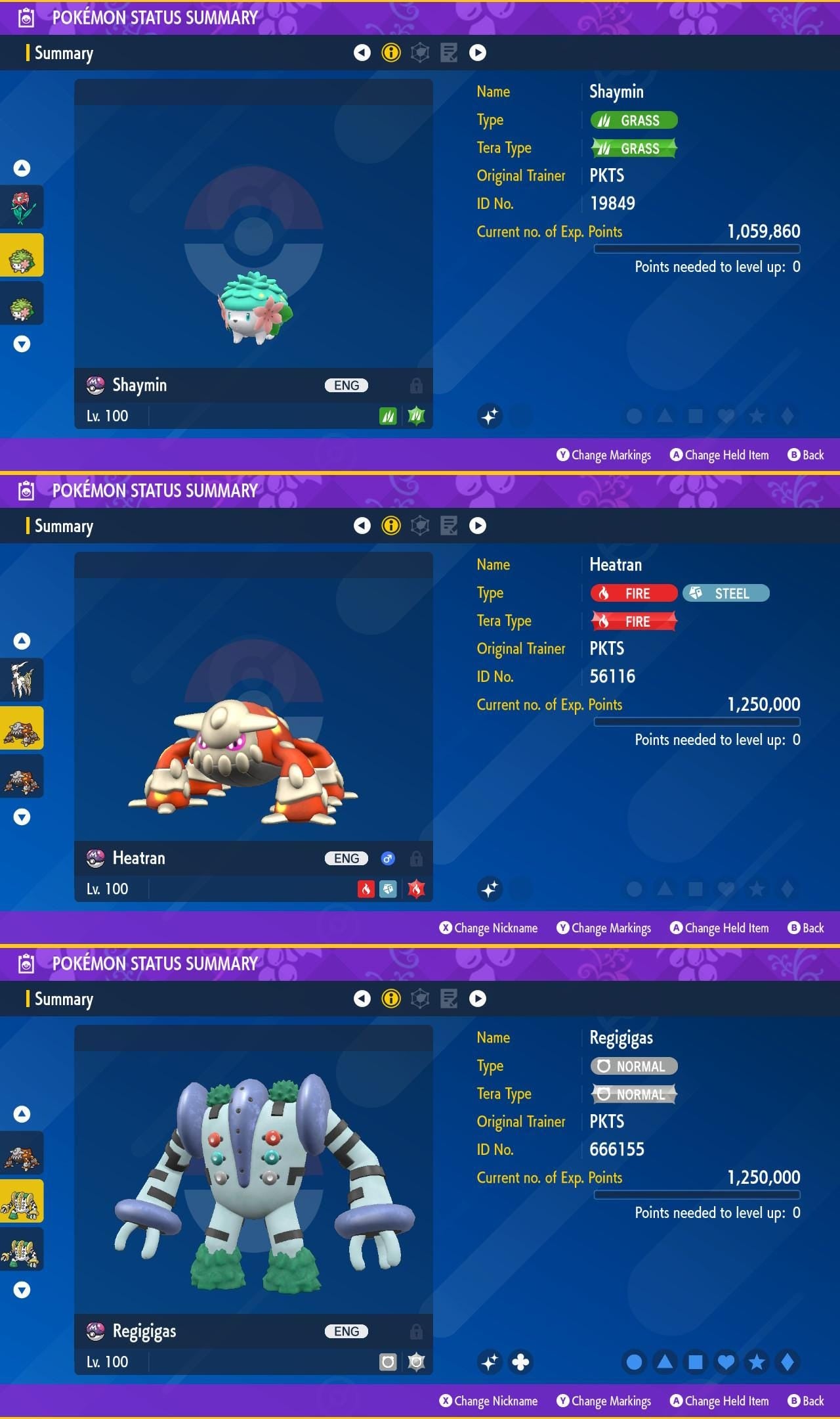 SHINY Shaymin, Heatran, Regigigas Bundle Pack 6IV EV / Pokémon Scarlet and Violet / 6IV Pokemon / Shiny Pokemon / Free Shiny / EV Trained
