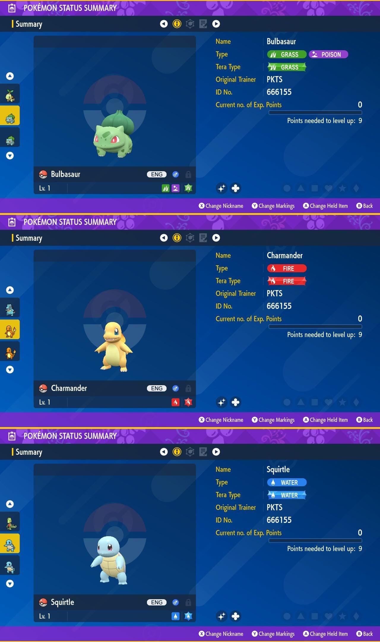 SHINY Bulbasaur, Charmander, Squirtle Bundle Pack 6IV EV / Pokémon Scarlet and Violet / 6IV Pokemon / Shiny Pokemon / Free Shiny EV Trained