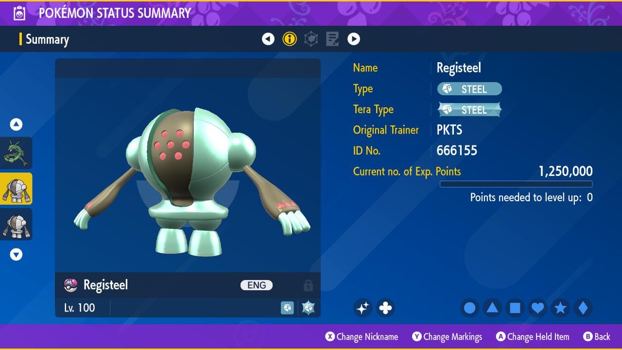 SHINY 6IV REGISTEEL / Pokémon Scarlet and Violet / 6IV Pokemon / Shiny Pokemon / Competitive / Free Shiny / Fast Trade / Pokerus /