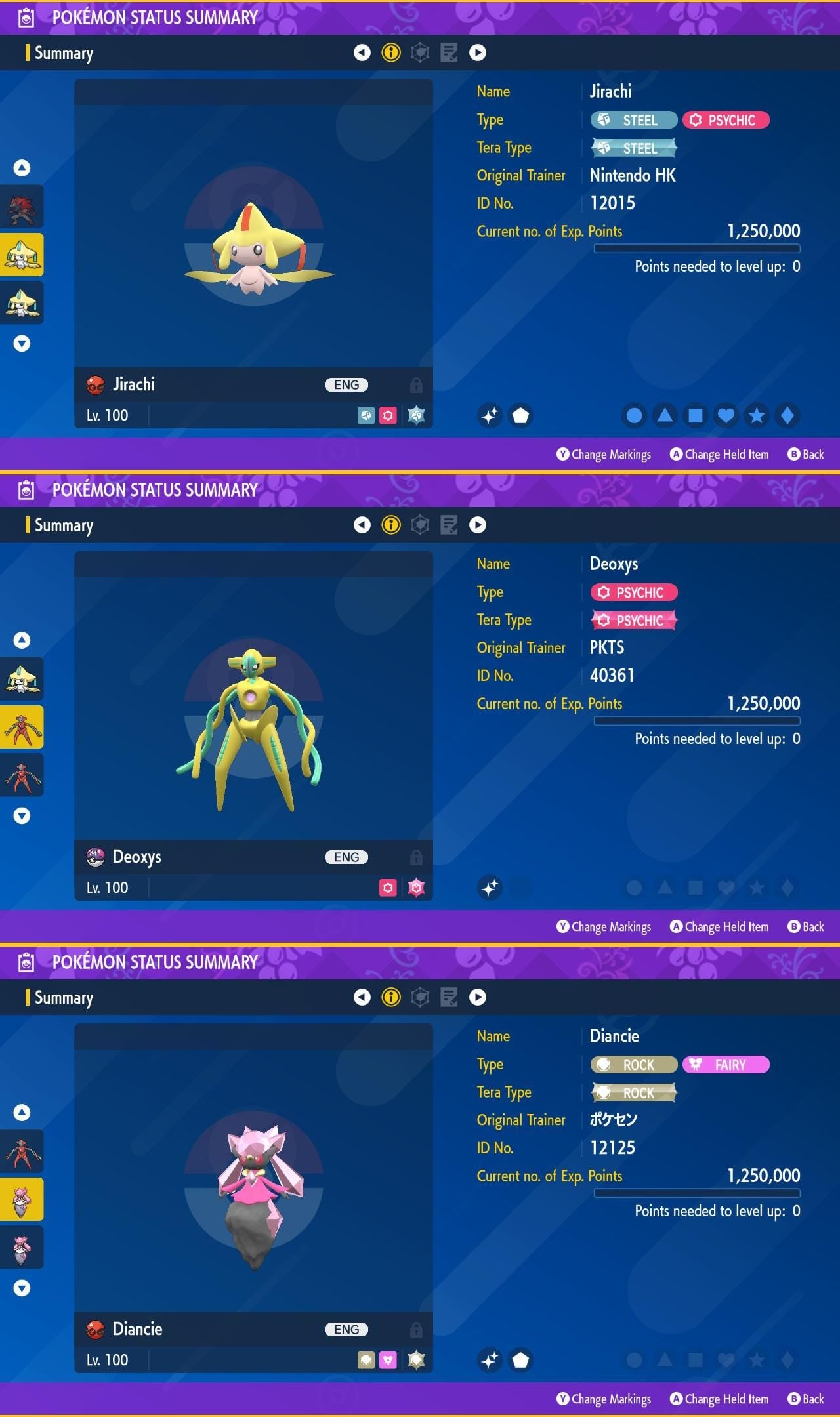 SHINY Jirachi, Deoxys, Diancie Bundle Pack 6IV EV / Pokémon Scarlet and Violet / 6IV Pokemon / Shiny Pokemon / Free Shiny / EV Trained