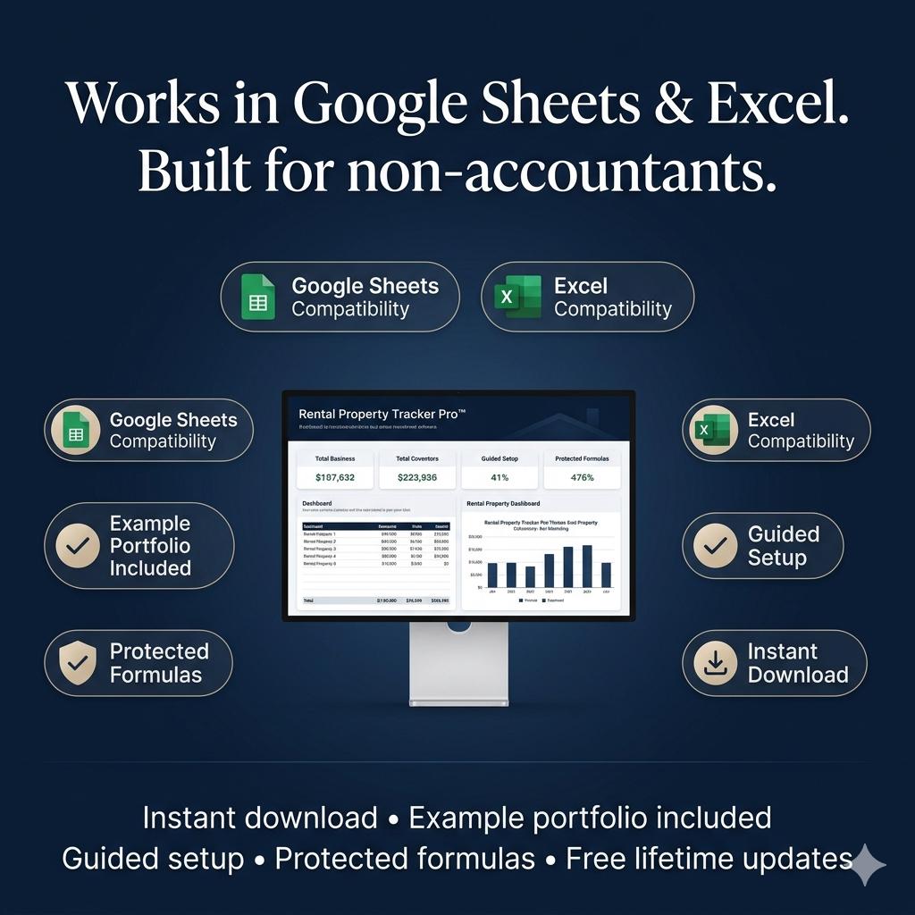 Rental Property Tracker Spreadsheet Landlord Income and Expense Cash Flow and ROI Dashboard for Real Estate Investors Google Sheets Excel - PokeTradingShop