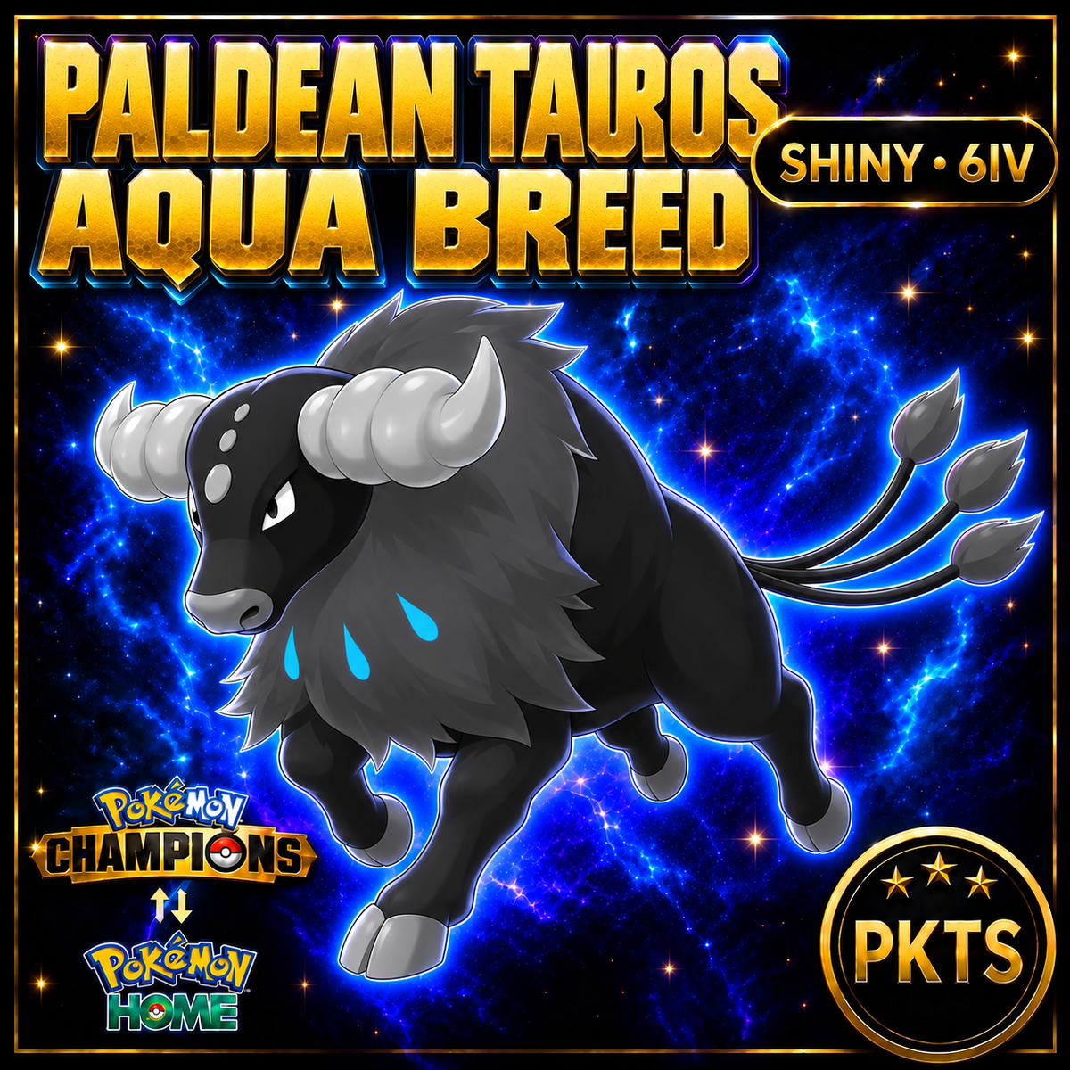 Shiny Paldean Tauros Aqua Breed Pokémon Champions 6IV Competitive Battle Ready - Image 1