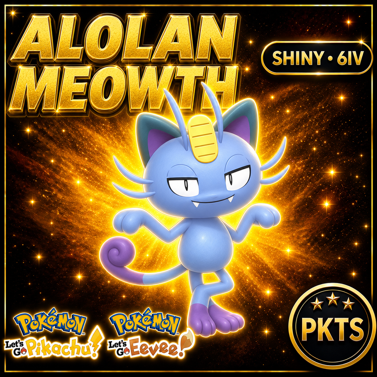 Shiny Alolan Meowth 6IV — Pokémon Let’s Go Pikachu & Let’s Go Eevee — PKTS