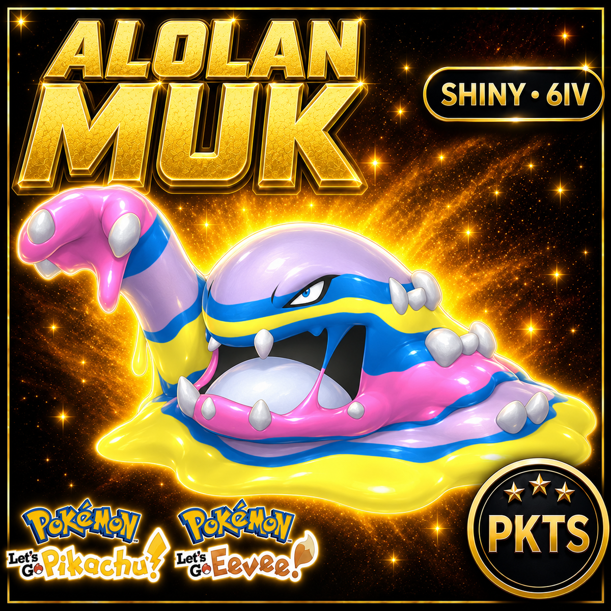 Shiny Alolan Muk for Pokémon Let’s Go Pikachu and Let’s Go Eevee, 6IV – PKTS