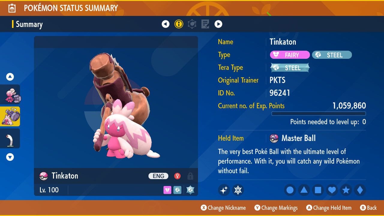 SHINY 6IV TINKATON / Pokémon Scarlet and Violet / 6IV Pokemon / Shiny Pokemon / Competitive / Fast / Pokerus / Rare Pokemon