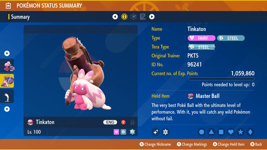 SHINY 6IV TINKATON / Pokémon Scarlet and Violet / 6IV Pokemon / Shiny Pokemon / Competitive / Fast / Pokerus / Rare Pokemon