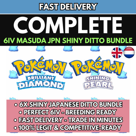 SHINY 6IV DITTO Bundle (Adamant, Modest, Timid, Jolly, Bold, Calm) Japanese Masuda Pokémon Brilliant Diamond Shining Pearl Breeding Pack