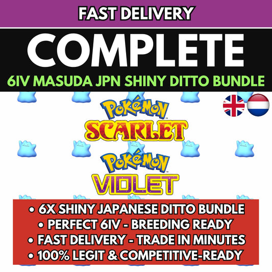 SHINY 6IV DITTO Bundle (Adamant, Modest, Timid, Jolly, Bold, Calm) Japanese Masuda Pokémon Scarlet Violet Breeding Pack