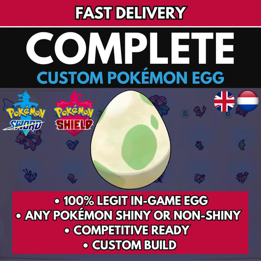 6IV CUSTOM POKÉMON Egg / Pokémon Sword and Shield / Choose Pokemon, Shiny, Level, EV's, Nature, Gender, Moves / Free Shiny /