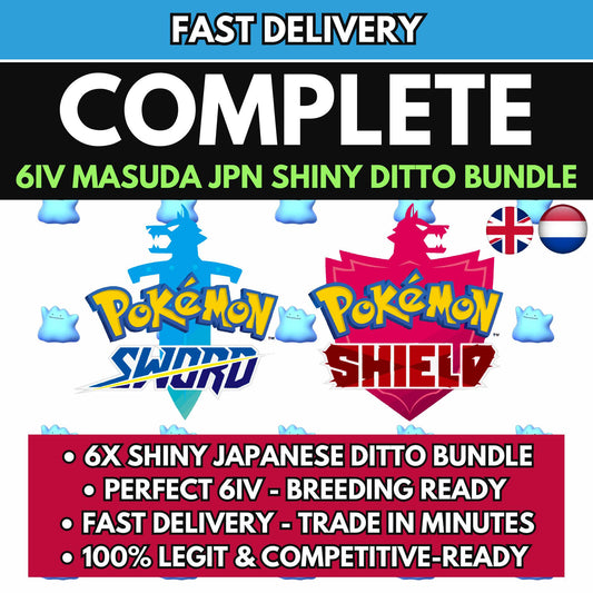 SHINY 6IV DITTO Bundle (Adamant, Modest, Timid, Jolly, Bold, Calm) Japanese Masuda Pokémon Sword and Shield Breeding Pack