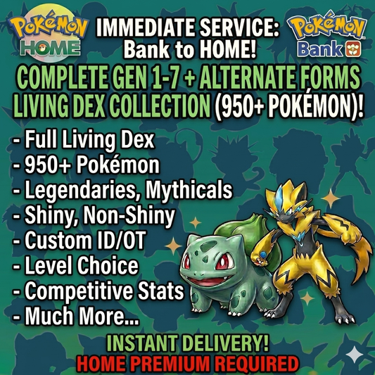 SHINY POKEMON BUNDLE Authentic Gen 1-7 Living Dex Complete Collection 950 Pokemon Home Transfer Custom Ot Switch 2 30th Anniversary