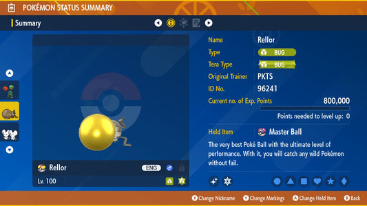 SHINY 6IV RELLOR / Pokémon Scarlet and Violet / 6IV Pokemon / Shiny Pokemon / Competitive / Fast / Pokerus / Rare Pokemon