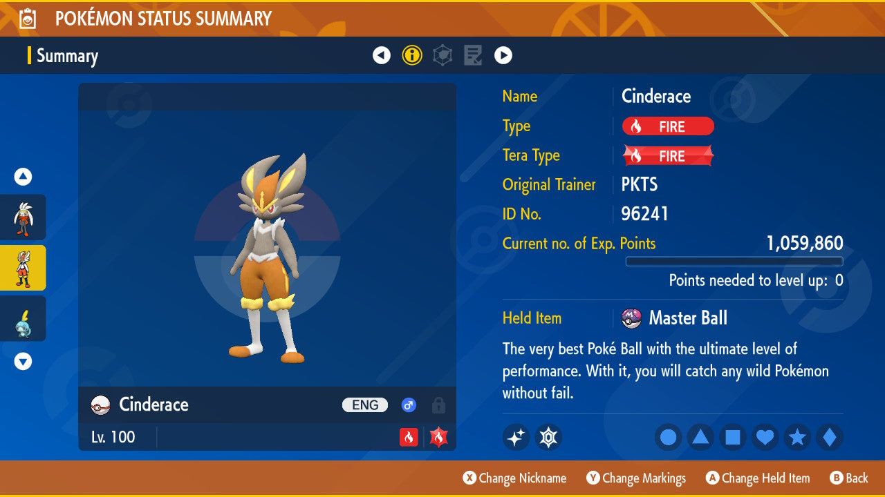 SHINY 6IV CINDERACE / Pokémon Scarlet and Violet / 6IV Pokemon / Shiny Pokemon / Competitive / Fast / Pokerus / Rare Pokemon