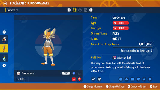 SHINY 6IV CINDERACE / Pokémon Scarlet and Violet / 6IV Pokemon / Shiny Pokemon / Competitive / Fast / Pokerus / Rare Pokemon