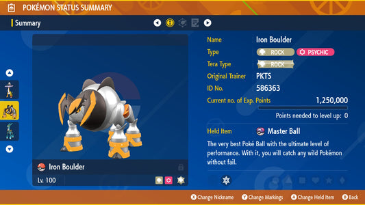 Non-SHINY 6IV IRON BOULDER Ev Trained | Scarlet & Violet Pokémon | Battle Ready Competitive | Free Bonus Shiny | 50% Off Now