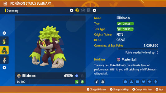 SHINY 6IV RILLABOOM / Pokémon Scarlet and Violet / 6IV Pokemon / Shiny Pokemon / Competitive / Fast / Pokerus / Rare Pokemon