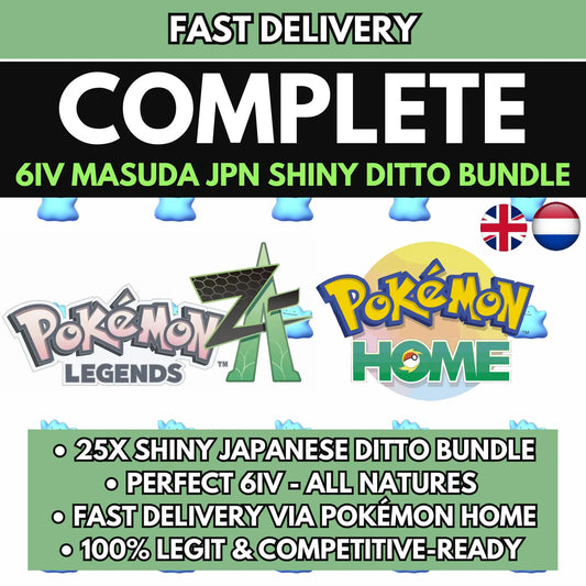 Pokémon Legends ZA 25x SHINY 6IV DITTO Japanese Masuda Bundle / Pokémon Home Transfer / Perfect IV Breeding Ready Shiny Pokémon Pack