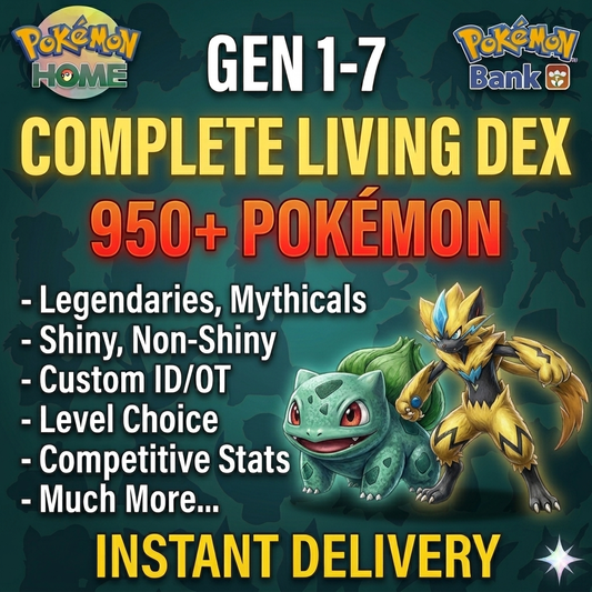 SHINY POKEMON BUNDLE Authentic Gen 1-7 Living Dex Complete Collection 950 Pokemon Home Transfer Custom Ot Switch 2 30th Anniversary