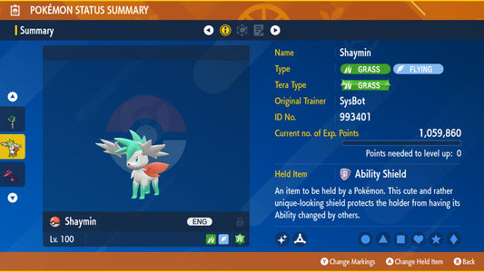 Shiny 6iv SKY FORME SHAYMIN / Pokémon Scarlet and Violet / 6IV Pokemon / Shiny Pokemon / Competitive / Fast Trade / Pokerus / Rare Pokemon