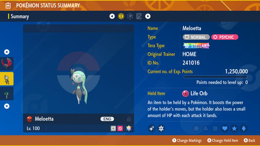 Shiny 6iv MELOETTA HOME / Pokémon Scarlet and Violet / 6IV Pokemon / Shiny Pokemon / Competitive / Pokerus / Rare Pokemon