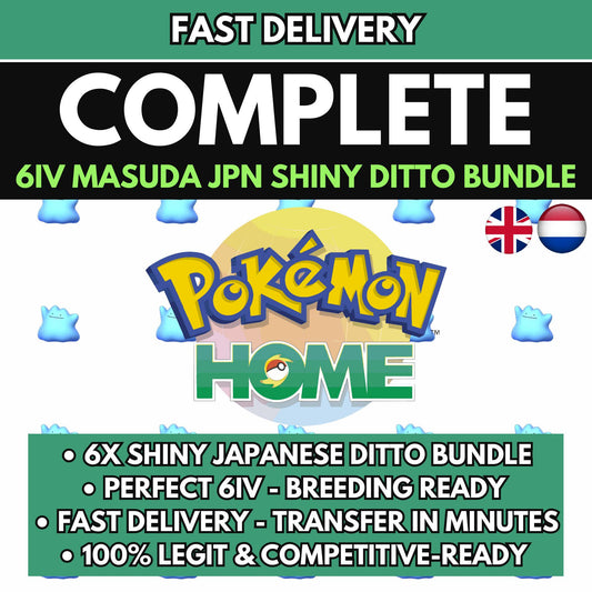SHINY 6IV DITTO Bundle (Adamant, Modest, Timid, Jolly, Bold, Calm) Japanese Masuda Pokémon HOME Breeding Pack
