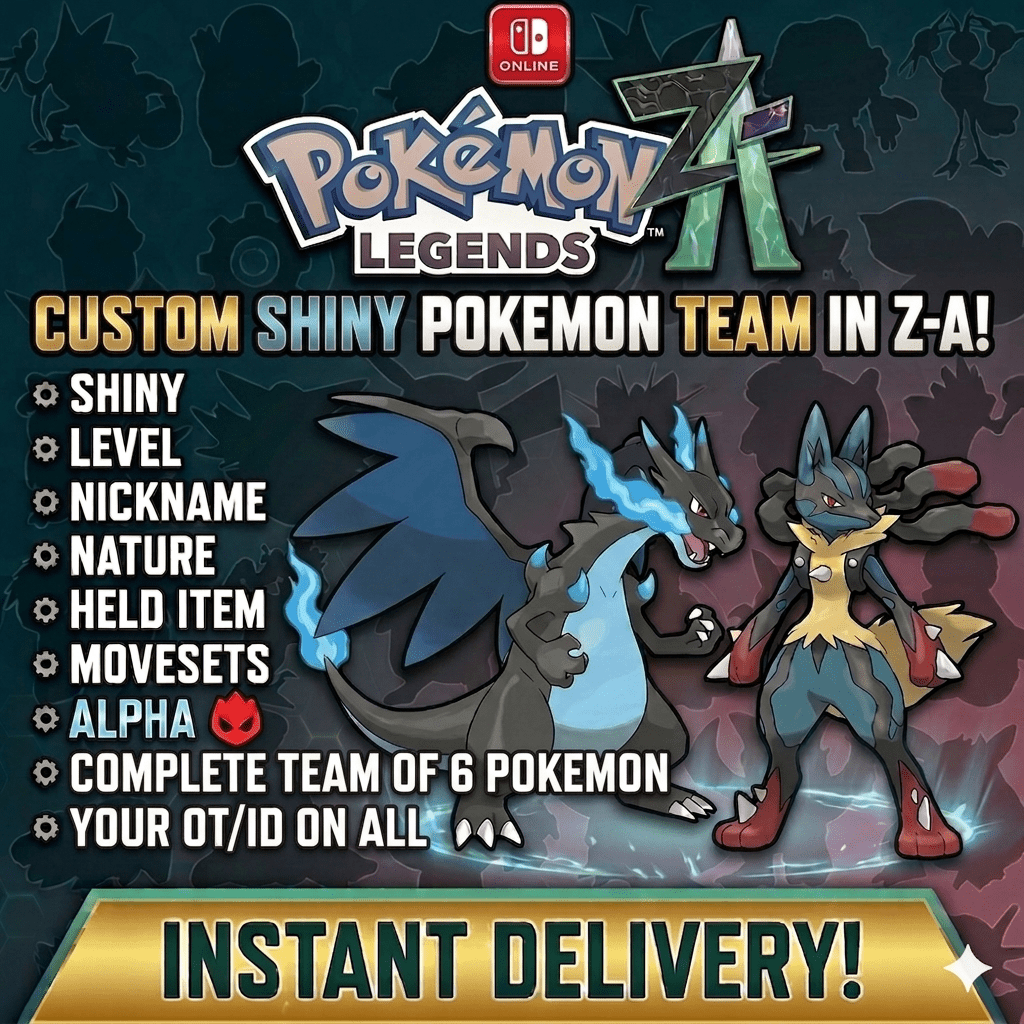 Pokemon ZA – PKTS Custom 6IV Shiny Team (6 Pokémon) – Any Species + OT - Instant Delivery Trade