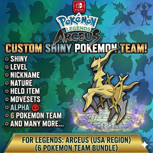 Pokemon Legends Arceus – Custom 6IV Shiny Pokémon Team – Any Species + Fast Delivery - Instant Delivery Trade