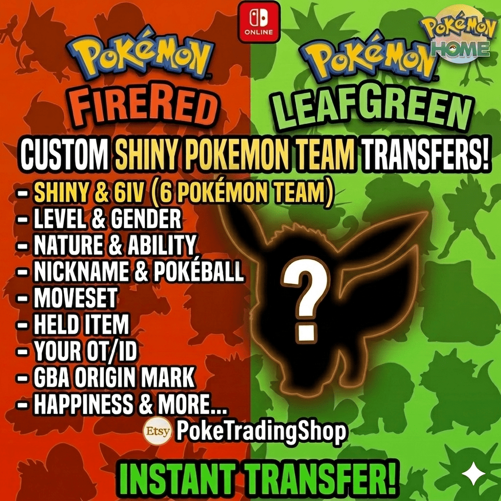 Pokemon FireRed & LeafGreen – Custom 6IV Shiny Pokémon Team – Any Species + Fast Delivery - Instant Delivery Trade