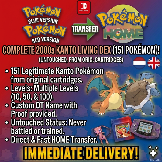 SHINY POKEMON BUNDLE Authentic Blue Red Living Dex 151 Untouched Pokemon Home Transfer Custom Ot 2000s Cartridges 30th Anniversary