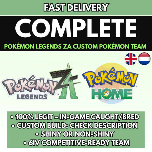 Pokémon Legends ZA 6IV CUSTOM POKÉMON Team (Gen 1-7) / Choose Pokemon, Shiny, Level, Ev's, Nature, Gender, Moves / Free Shiny /